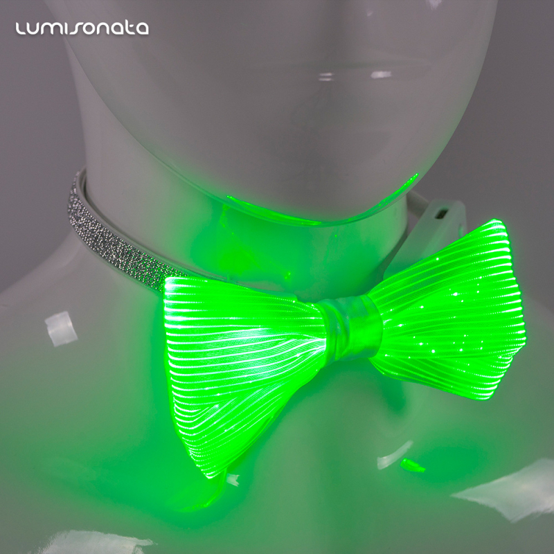LED punjiva leptir mašna od optičkog vlakna, ručno izrađena, unisex, streličast stil, monohromatski uzorak