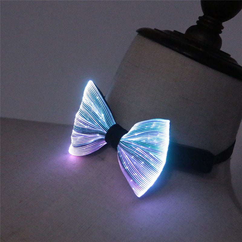 LED punjiva leptir mašna od optičkog vlakna, ručno izrađena, unisex, streličast stil, monohromatski uzorak