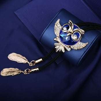Bolo kravata s ozdobou sovy s rhinestones, zliatina, monochromatický vzor, unisex, ľahký luxus