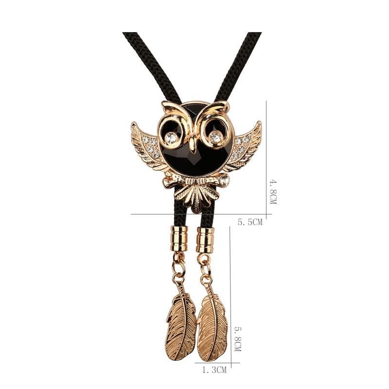 Bolo kravata s ozdobou sovy s rhinestones, zliatina, monochromatický vzor, unisex, ľahký luxus