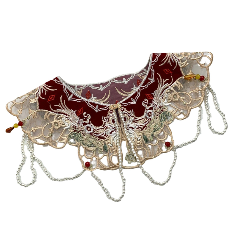 Детски аксесоар за дрехи с водноразтворима бродерия, облачна бродерия на раменете, мотив пеперуда върху яка и мънистени акценти