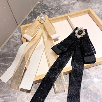 Лък за яка с цвете, корейски стил, сатенова обработка, платнена материя, монохромен модел