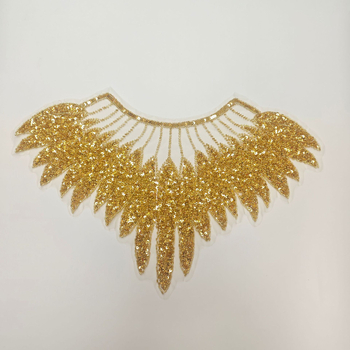 Полиестерна мрежеста бродерия апликация с перли и мъниста; флорален мотив за предната част на дрехата; DIY украса за облекло; марка Thousand Flowers; подходяща за дамски облекла, официални рокли, сватбени изделия