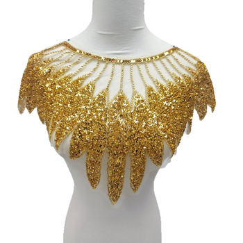 Полиестерна мрежеста бродерия апликация с перли и мъниста; флорален мотив за предната част на дрехата; DIY украса за облекло; марка Thousand Flowers; подходяща за дамски облекла, официални рокли, сватбени изделия