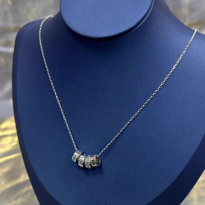 Ogrlica Morse Code s perlama – kružni dijamantni privjesak, miješani materijali, Gold and Silver, geometrijski oblik
