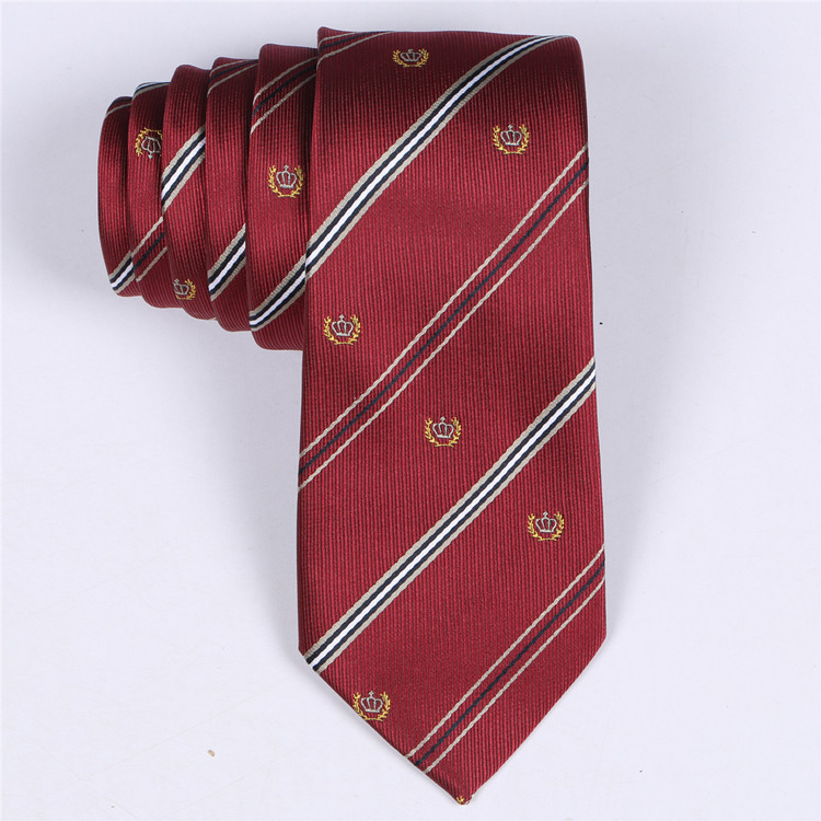 Kaklaraištis su kaklo gėle, dryžinis raštas, poliesterio siūlai, jacquard apdorojimas, karūnos dizainas