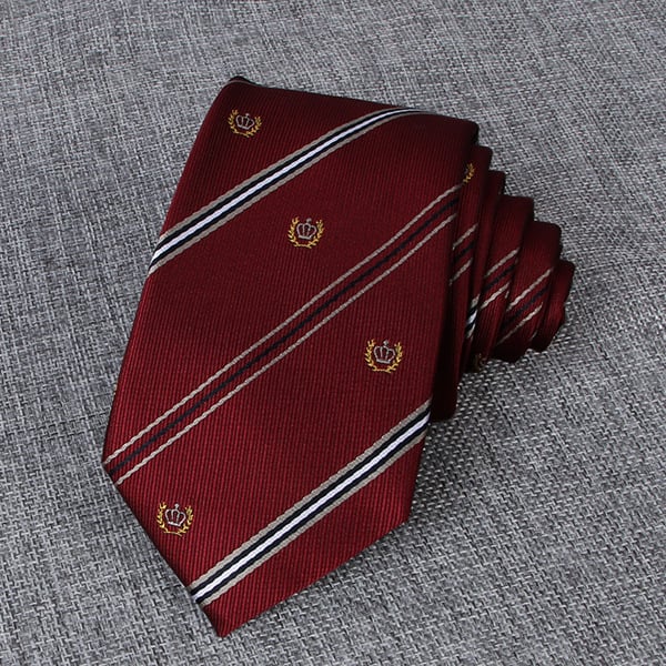 Karūnos motyvo dryžuota kaklaraištis, unisex, strėlinio stiliaus, poliesteris