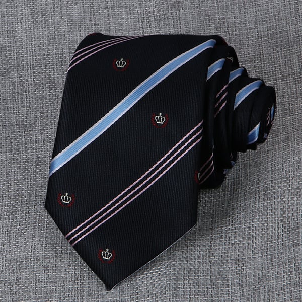 Karūnos motyvo dryžuota kaklaraištis, unisex, strėlinio stiliaus, poliesteris