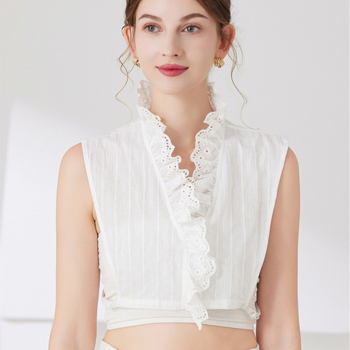 Nėrinių dekoratyvinė apykaklė su V formos iškirpte, paprastas dizainas, medvilninis pamušalas, pečių plotis 36 cm, universalus stilius