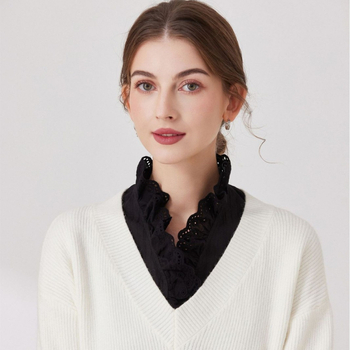 Nėrinių dekoratyvinė apykaklė su V formos iškirpte, paprastas dizainas, medvilninis pamušalas, pečių plotis 36 cm, universalus stilius