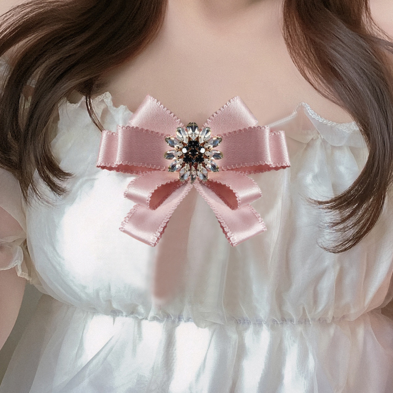 Collar flower bow tie, Rhinestone, Korėjiečių preppy stilius, rankų darbo, monochrominis raštas