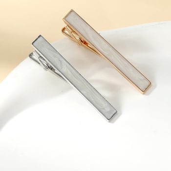 Klip na kravatu z prírodnej lastúry abalón, geometrický vzor, biele kryštály, 18K zliatina, elektroplatovanie