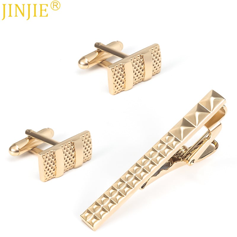 Комплект маншетни копчета с меден мрежест метален клип за яка, геометричен дизайн за мъже, електроплатиран финиш, персонализируем