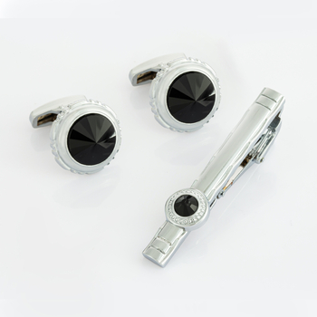 Kaklaraiščių ir rankogalių segtukų komplektas, lydinys, mada, unisex, geometrinė forma, deimantinis apdirbimas, krištolo akcentai