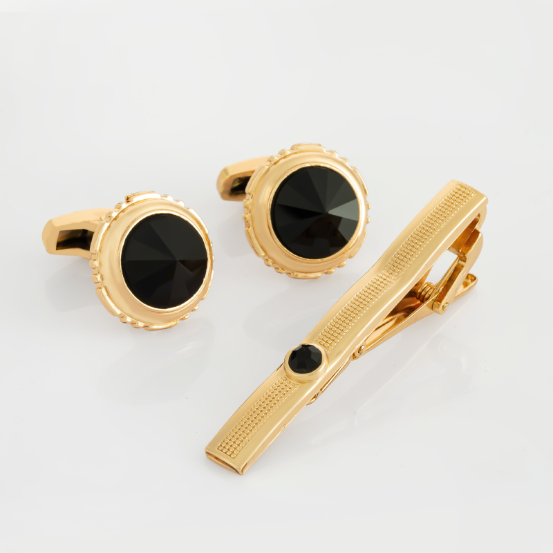 Kaklaraiščių ir rankogalių segtukų komplektas, lydinys, mada, unisex, geometrinė forma, deimantinis apdirbimas, krištolo akcentai