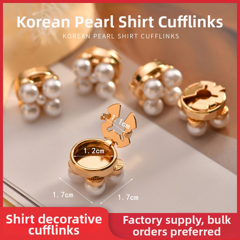 Korejos stiliaus perlinių manžetinių segtukų rinkinys moterims – marškinių apykaklės klipsas, vakarienei ar vestuvėms