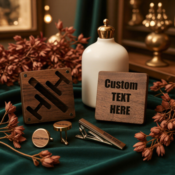 Копчета за ръкавели – дървени, геометричен дизайн, естествен унисекс стил, електроплакирани, кристал