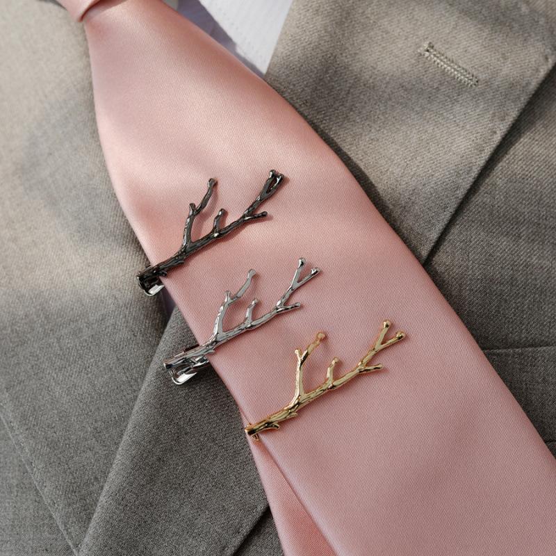 Kaklaraiščių segtukas su trimatiniu šakų dizainu, geometrinis porų stilius, lydinio medžiaga, elektroplakavimas, 2025 m. pavasario leidimas