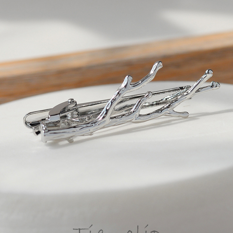 Kaklaraiščių segtukas su trimatiniu šakų dizainu, geometrinis porų stilius, lydinio medžiaga, elektroplakavimas, 2025 m. pavasario leidimas