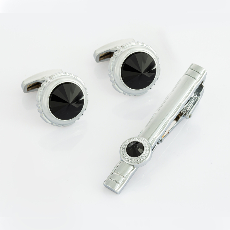 Комплект клип за вратовръзка и маншетни копчета – сплав, диамантен дизайн, геометрична форма, бял кристал, мода, унисекс