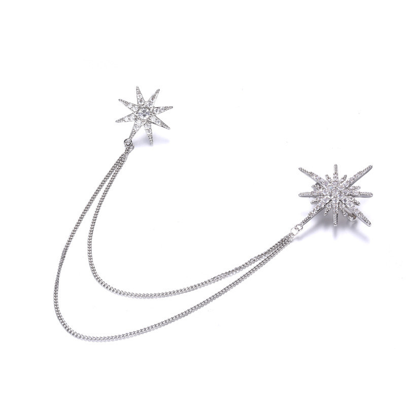 Broșă pentru rever din aliaj, cu lanț cu ciucuri, stil unisex, constelație de stele, placare electroplatinată