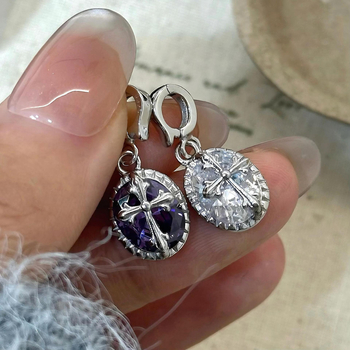 Lančić s križem i cirkonima, ovalni privjesak, S925 sterling srebro, elektroplatiniranje, korejski stil