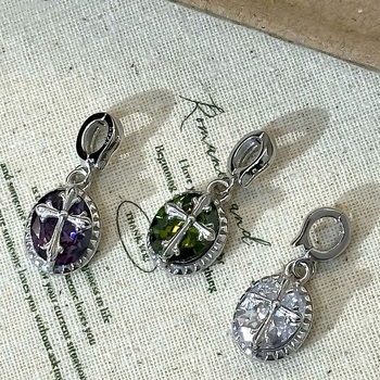 Lančić s križem i cirkonima, ovalni privjesak, S925 sterling srebro, elektroplatiniranje, korejski stil