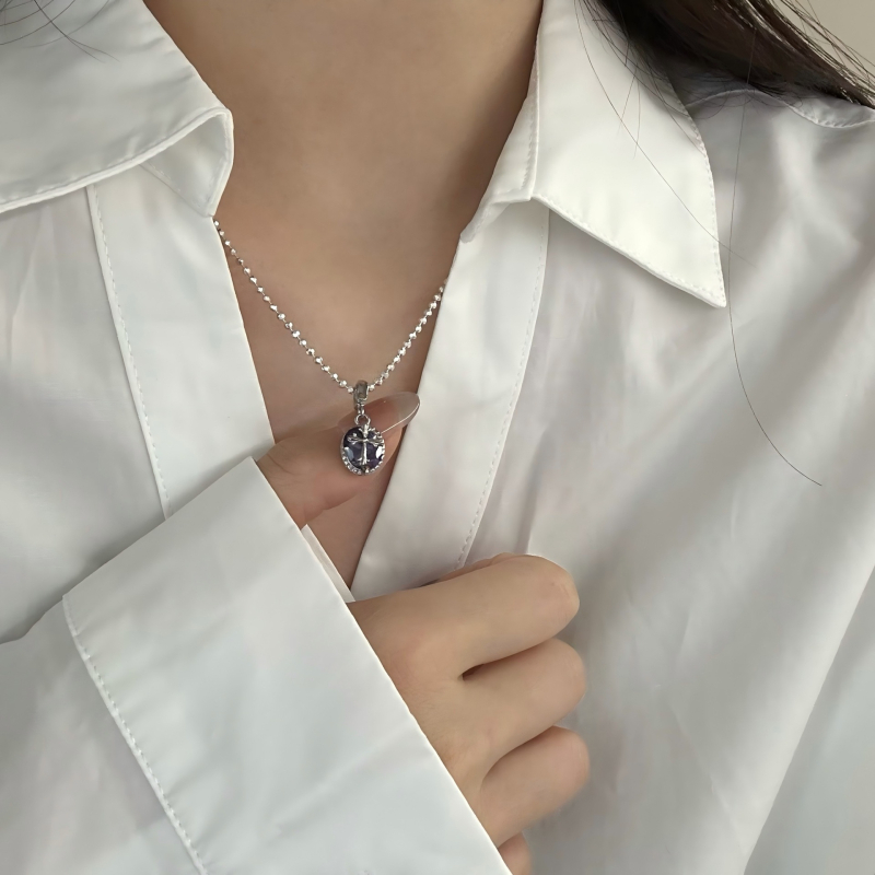 Lančić s križem i cirkonima, ovalni privjesak, S925 sterling srebro, elektroplatiniranje, korejski stil