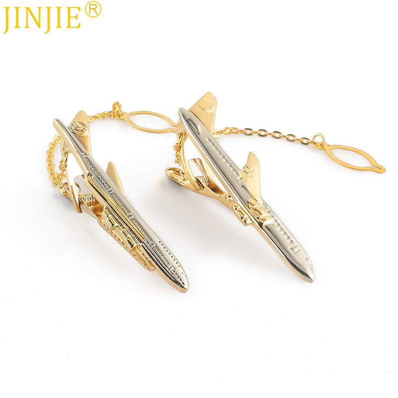 Kaklaraiščių segtukas su lėktuvo motyvu, korėjietiško stiliaus, elektroplatinuotas plienas, plokščios galvutės dizainas, balto kristalo akcentas