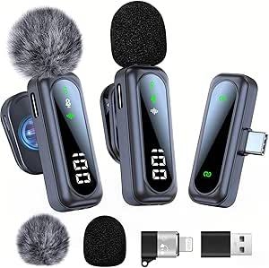 Microfon lavalier J21 cu afișaj digital și clips magnetic, reducere zgomot pentru înregistrări video (20 Hz–20 kHz, SNR ≥70 dB, baterie încorporată 6–8 ore)