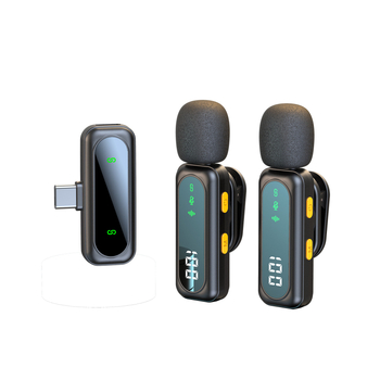 Microfon lavalier J21 cu afișaj digital și clips magnetic, reducere zgomot pentru înregistrări video (20 Hz–20 kHz, SNR ≥70 dB, baterie încorporată 6–8 ore)