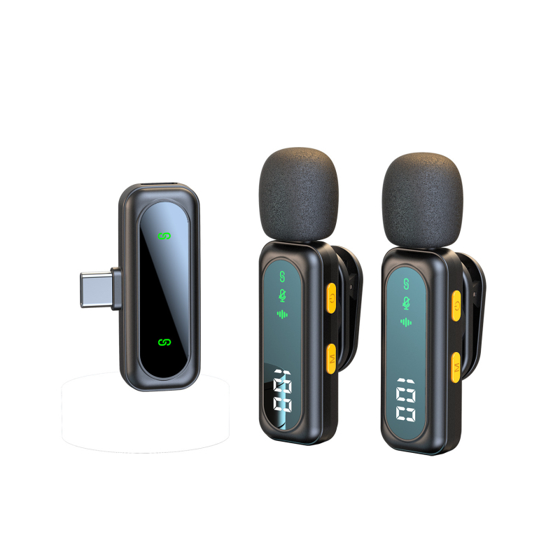 Microfon lavalier J21 cu afișaj digital și clips magnetic, reducere zgomot pentru înregistrări video (20 Hz–20 kHz, SNR ≥70 dB, baterie încorporată 6–8 ore)