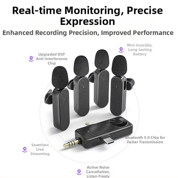 H18 Bezdrôtový lavalier mikrofón 1–4, 3–v–1 rozhranie pre živé vysielanie a nahrávanie s telefónom, redukcia šumu, Bluetooth 5.3, vstavaná batéria 500–800 mAh