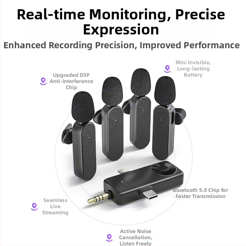 H18 Bezdrôtový lavalier mikrofón 1–4, 3–v–1 rozhranie pre živé vysielanie a nahrávanie s telefónom, redukcia šumu, Bluetooth 5.3, vstavaná batéria 500–800 mAh