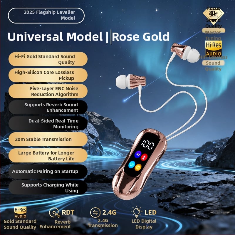 Karaoke Lavalier Bluetooth in-ear slušalice s klipom za uho – Bluetooth 6.0, dvostrano povezivanje, podrška memorijske kartice, reverberacija i redukcija šuma