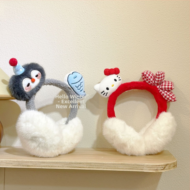 Zimné plyšové ušné ohrievače s mačacím dizajnom pre ženy a deti – skladateľné, vonkajšie použitie, plyšový materiál, zimná 2025