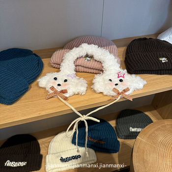 Dámske ušné ochrany – kučeravé plyšové šteniatko dizajn, hviezda s piatimi cípe mi, zimné teplo, základný štýl, jeseň 2024