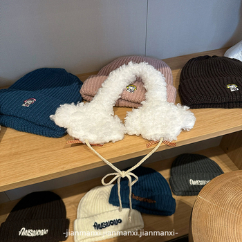 Dámske ušné ochrany – kučeravé plyšové šteniatko dizajn, hviezda s piatimi cípe mi, zimné teplo, základný štýl, jeseň 2024