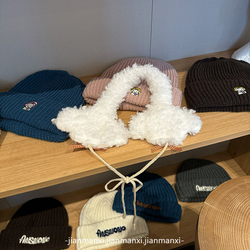 Dámske ušné ochrany – kučeravé plyšové šteniatko dizajn, hviezda s piatimi cípe mi, zimné teplo, základný štýl, jeseň 2024