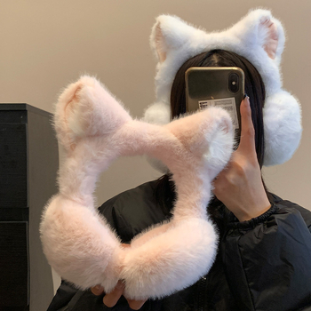 Macskafül plüss fülmelegítő nőknek, téli viselet, monokróm stílus