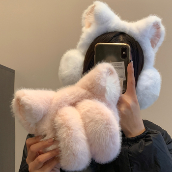 Macskafül plüss fülmelegítő nőknek, téli viselet, monokróm stílus