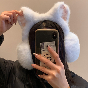 Macskafül plüss fülmelegítő nőknek, téli viselet, monokróm stílus