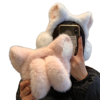 Macskafül plüss fülmelegítő nőknek, téli viselet, monokróm stílus