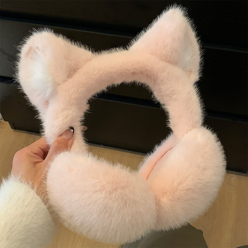 Macskafül plüss fülmelegítő nőknek, téli viselet, monokróm stílus