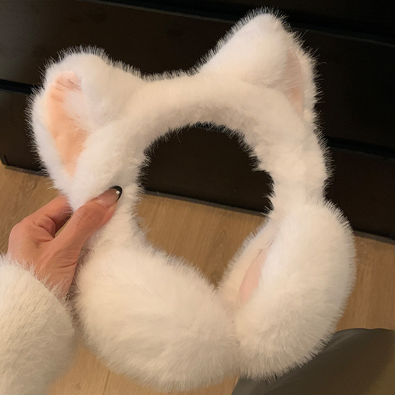 Macskafül plüss fülmelegítő nőknek, téli viselet, monokróm stílus