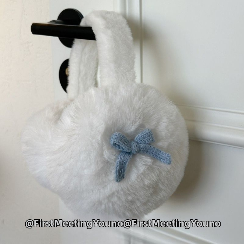 Pliušiniai ausų šildytuvai su kaspinėliu, korėjietiško stiliaus, unisex, žiemai, vienos spalvos raštas