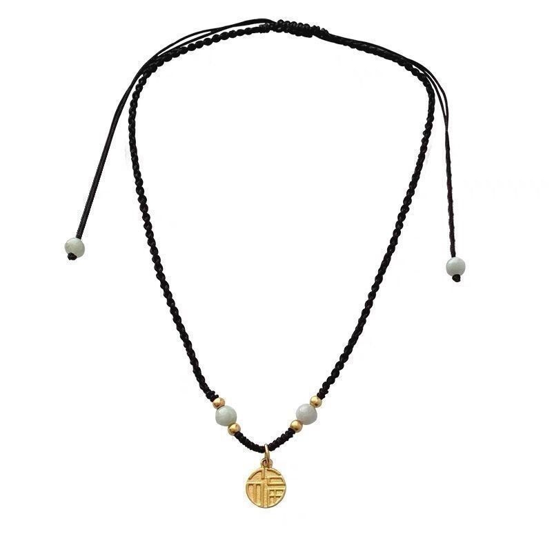 Nyaklánc kézzel szőtt ötvözet medállal, kulcscsonti láncon, állítható hosszúságú, nemzeti stílusú dizájn.