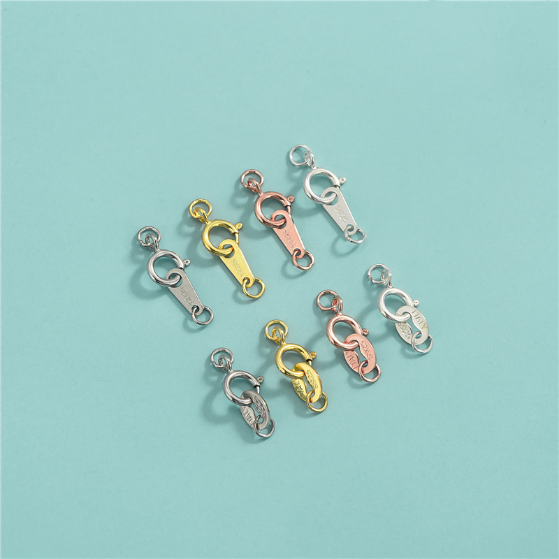 Papuošalų sagtis iš 925 sidabro, elektroplatinavimas, dvigubo žiedo spyruoklinė sagtis, DIY jungiamasis priedas