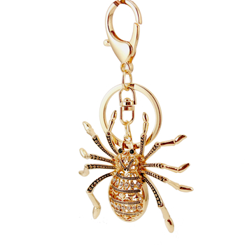 Gyémántokkal kirakott pók kulcstartó – cinkötvözetből készült medál, pasztorális stílus, egyedi csomagolás