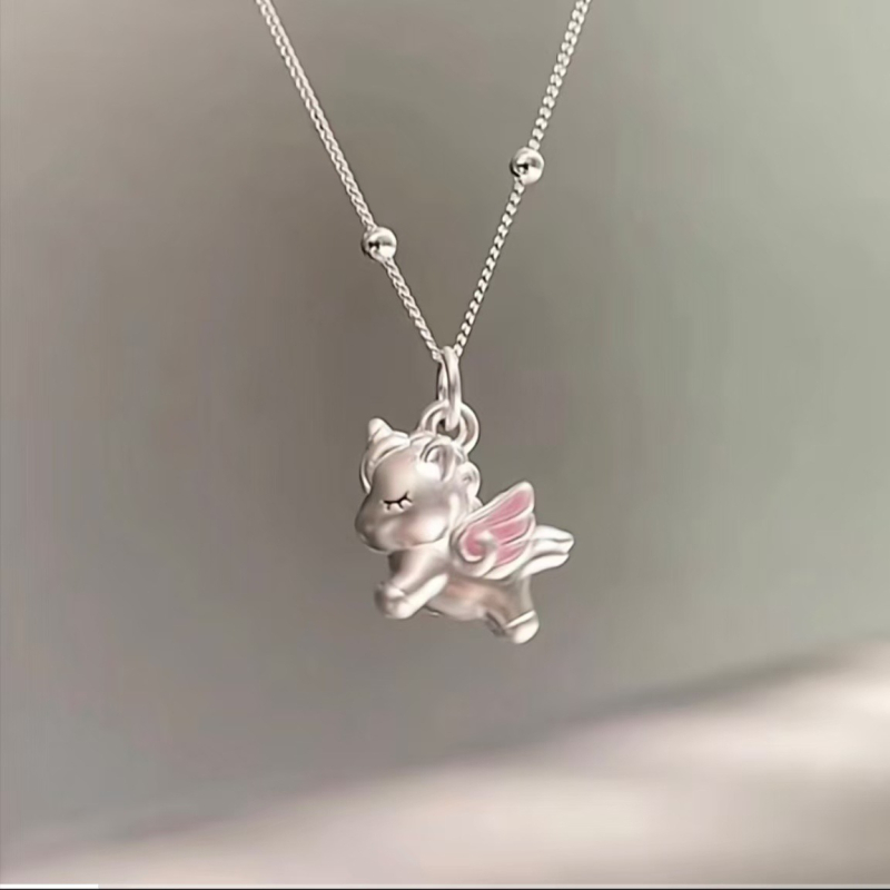 Ezüst 999 egyszarvú nyaklánc medállal, golyó lánccal – nőknek, pasztorális stílus